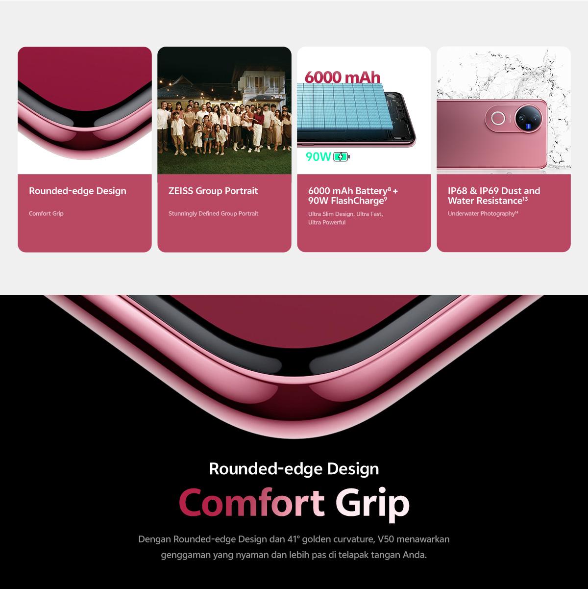 [ONLINE EXCLUSIVE] vivo V50 5G (8/256) Rounded-edge Design, ZEISS Group Potrait, 6000mAh Battery+90W Flashcharge, IP68+IP69, vivo AI