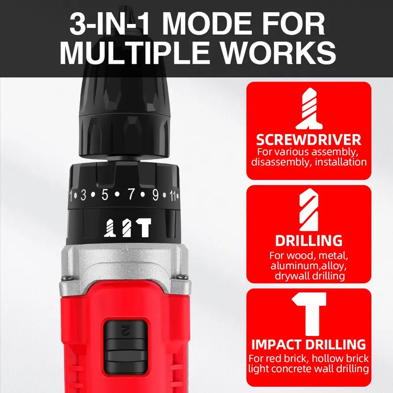 3in1 Mesin Bor tangan tanpa kabel Alat Bor Dampak Isi Ulang Rumah Tangga Lithium Bor Listrik Impact Drill Set  Isi Ulang Bor Listrik 8