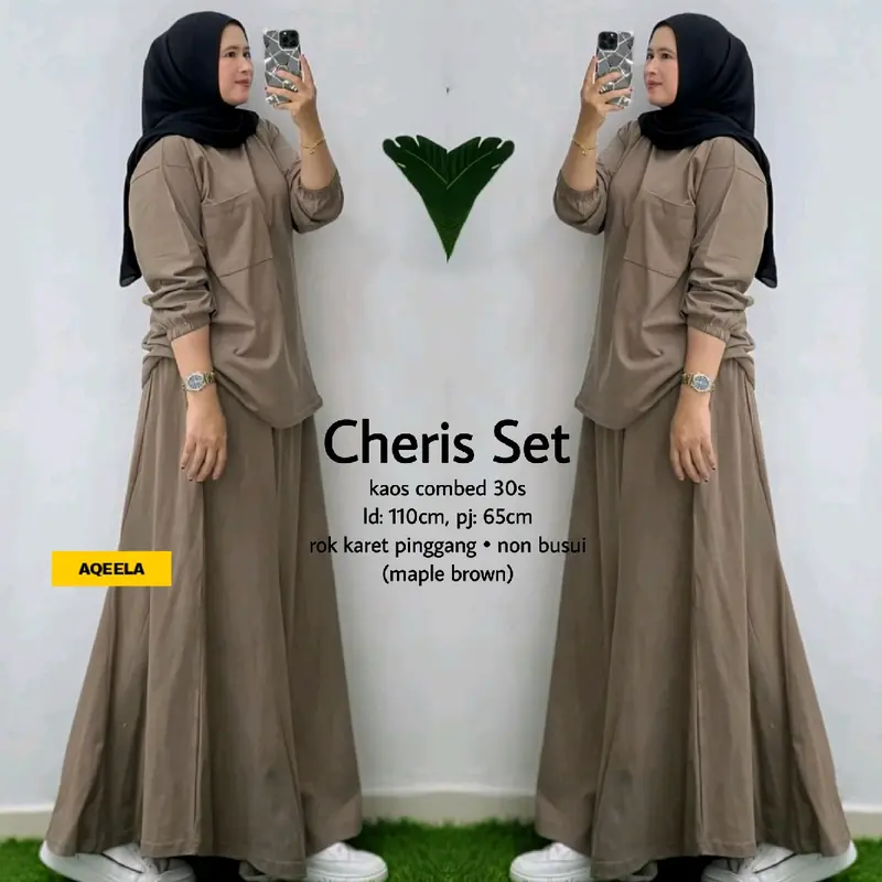 Cheris Setelan Rok Kaos Combed Original Lingkar Dada 110 Panjang 65 untuk Wanita Nyaman Basic  Dewasa one set hijab style dan atasan one  set  elegan  lebaran 1