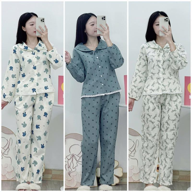 Set bộ cổ sen tiểu thư dễ thương bunnysky đồ bộ mặc nhà nữ thiết kế cổ sen bánh bèo vải đũi gân mềm đẹp