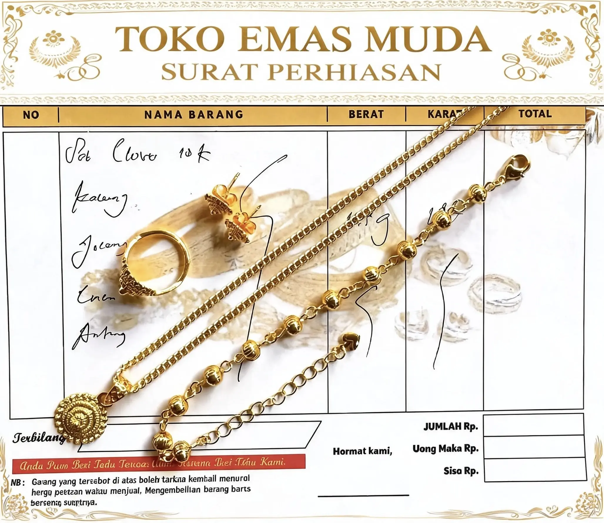 Set perhiasan Kartini Gold 24k perhiasan wanita dewasa premium mewah dan elegan Liontin Kalung Cincin