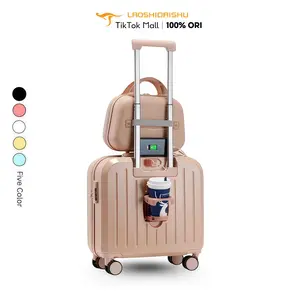 Laoshidaishu Zipper Kapasitas Besar Koper Mini 18 Inch Stand Cup / Usb Charger Koper Travel Modis