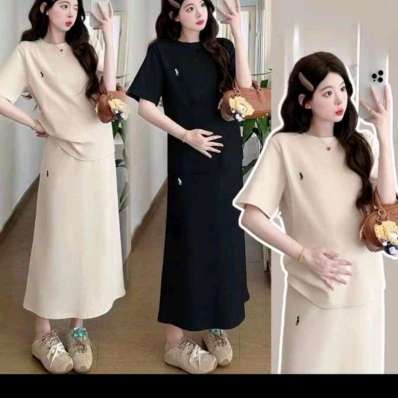 Sét 2 chi tiết áo và chân váy bầu có chun chỉnh, mặc bầu và sau sinh thỏa mái,lịch sự