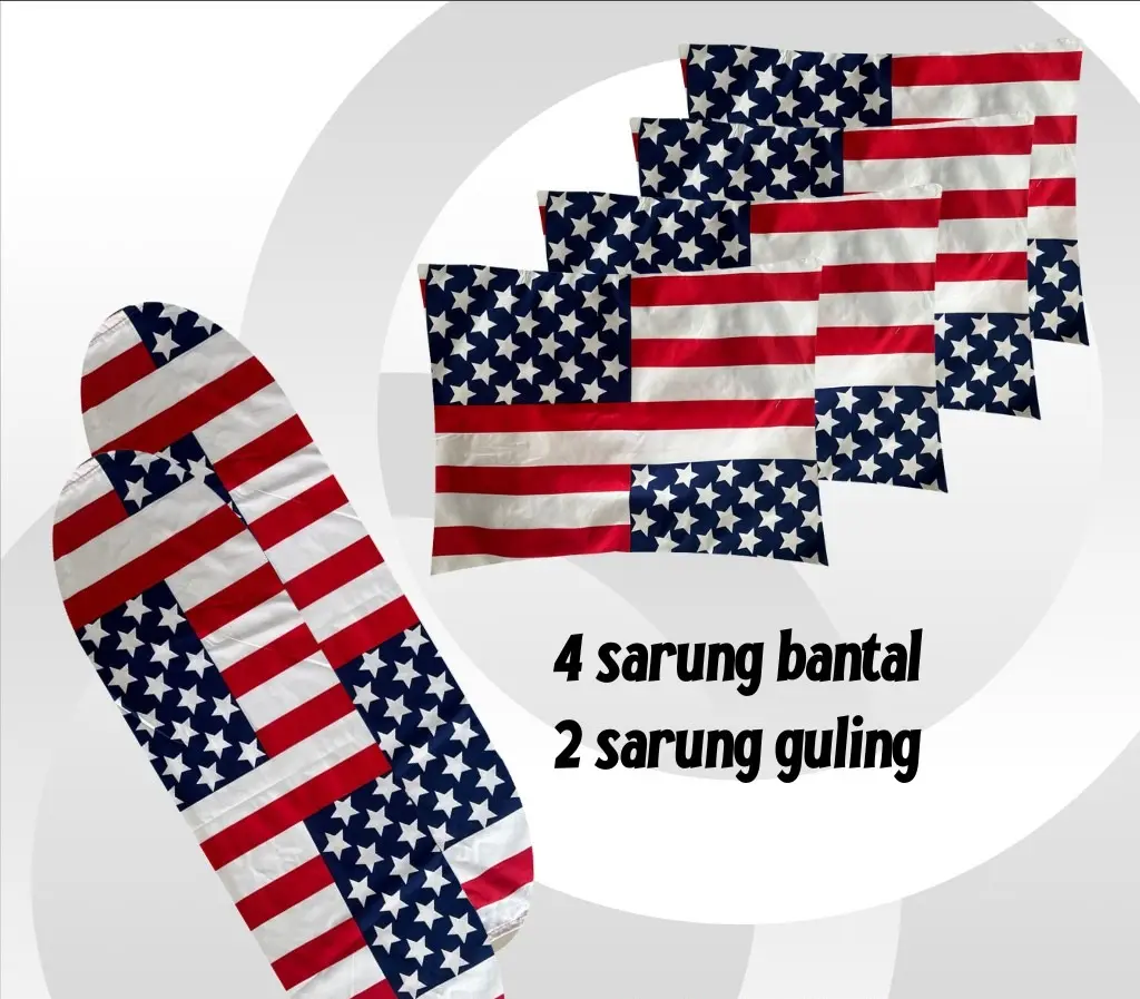 Sarung bantal dan guling tidur isi 6pcs motif bendera Amerika dan karakter terbaru