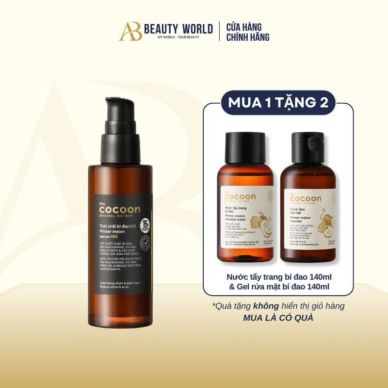   DATE 01-02 2026  Tinh Chất Bí Đao N15 Cocoon Serum Giảm Mụn 70ml & Gel Rửa Mặt & Toner Bí Đao 140ml AB Beauty World 