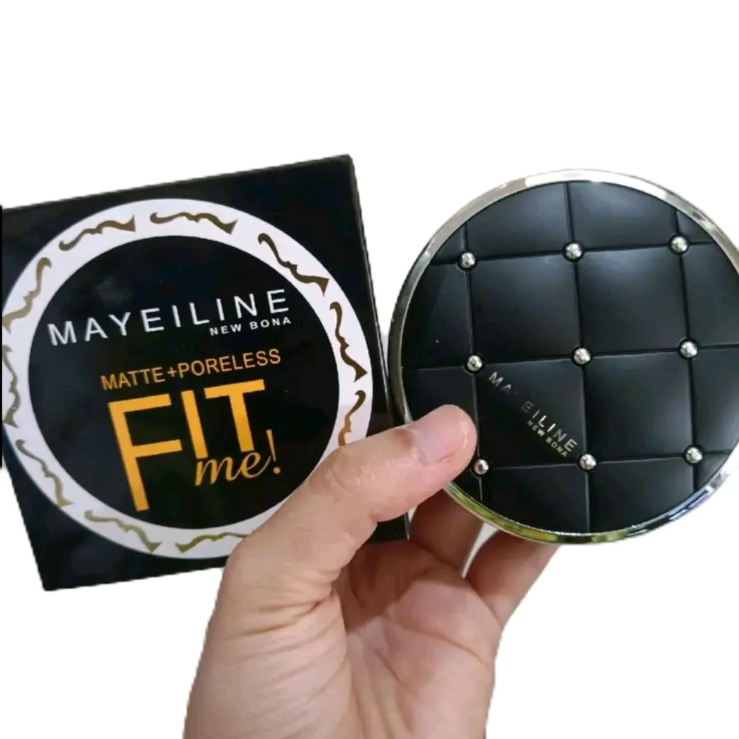 Bedak 2in 1 motif hitam silver bedak padat compact powder+foundation fre pensil alis