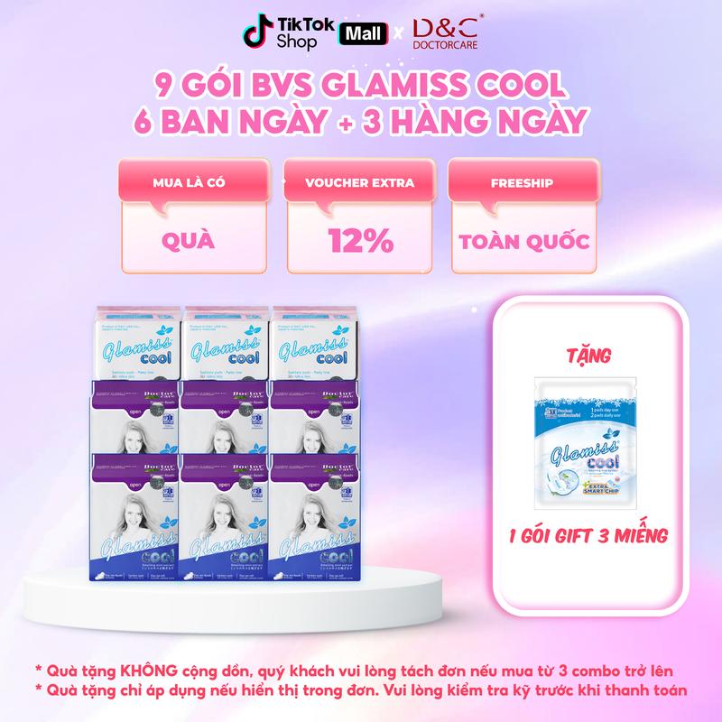 9 gói Băng vệ sinh (6 ban ngày và 3 gói hàng ngày) Glamiss Cool mát lạnh bạc hà