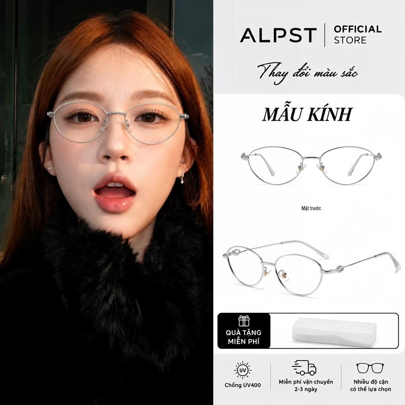 Kính thời trang phong cách Hàn Quốc kiểu mắt mèo, có thể chỉnh độ cận/viễn, unisex, chống tia UV400, chất liệu kim loại 97000