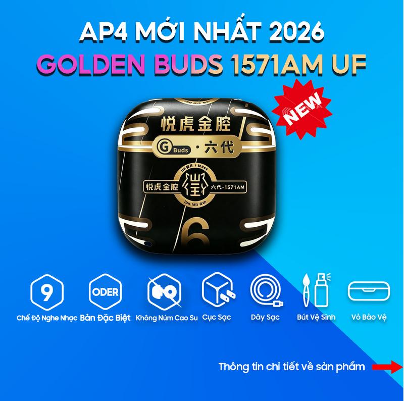 Tai nghe Hổ Vằn  AP4 1571AM GOLDEN BUDS UF, Bản ODER, Am Thanh Không Gian, Hội Thoại AI, Chống Ồn Chủ Động, Cảm Biến Hồng Ngoại, Cảm Ứng Lực,Micro Khử Ồn ENC, Earphone, Nghe Nhạc Nhét Tai Kem