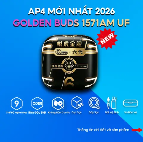 Tai nghe Hổ Vằn AP4 1571AM GOLDEN BUDS UF, Bản ODER, Am Thanh Không Gian, Hội Thoại AI, Chống Ồn Chủ Động, Cảm Biến Hồng Ngoại, Cảm Ứng Lực,Micro Khử Ồn ENC, Earphone, Nghe Nhạc Nhét Tai Kem