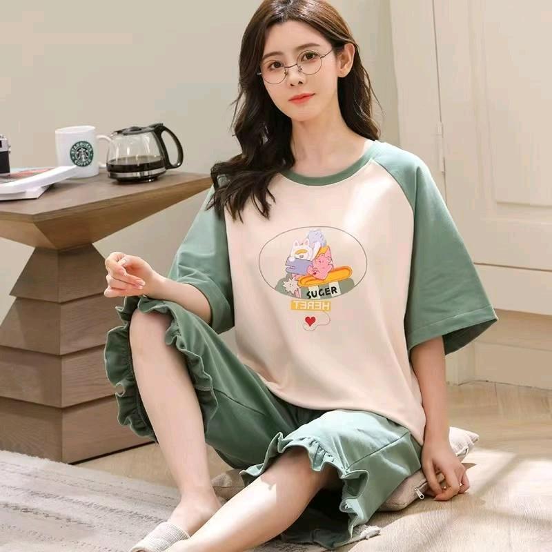 stelan 7/8 kaos katun import wanita Piyama 1