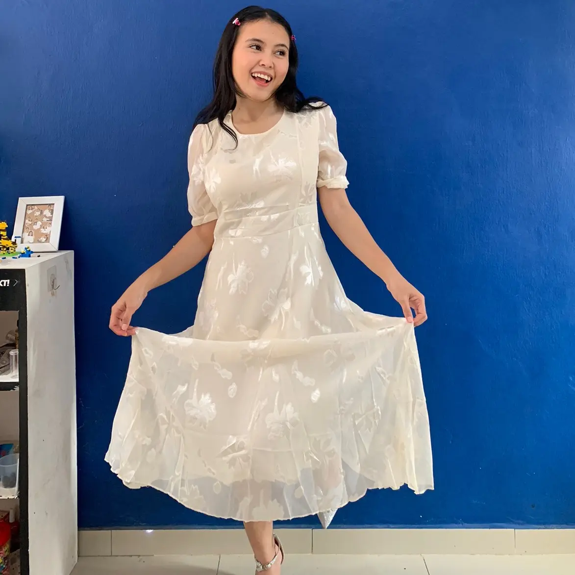 FANMU DRESS - Dress mewah Corak Daun shimmer BW