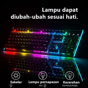 Mechanical Gaming Keyboard 102 Keys Ergonomic Design USB-C Kompatibel PC Laptop Windows Mac Linux Garansi 12 Bulan Tahan Air dengan Efek Lampu Latar ARGB