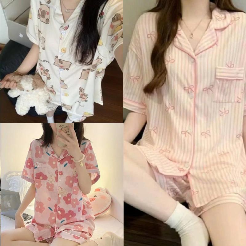 Combo 3 bộ Pijama mặc nhà nhiều hình cute Áo Cộc -Quần Đùi nhiều màu sắc-Phù Hợp Mặc Nhà-Chất liệu vải Kate - Bộ Ngủ Pijama-Nữ