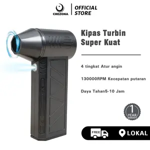 Crezona Kipas Turbo Genggam Mini USB Angin Badai 4 Mode 130000RPM LED Senter Malam Baterai Tahan Lama FT07 Super Kuat 4 Kecepatan Angin