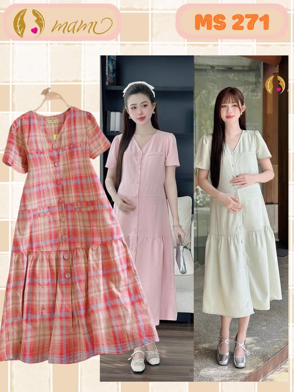 Mami Đầm Bầu Váy Bầu Dáng Suông chân cá 4 màu siêu mát cho mùa hè thiết kế by mami dáng dài
