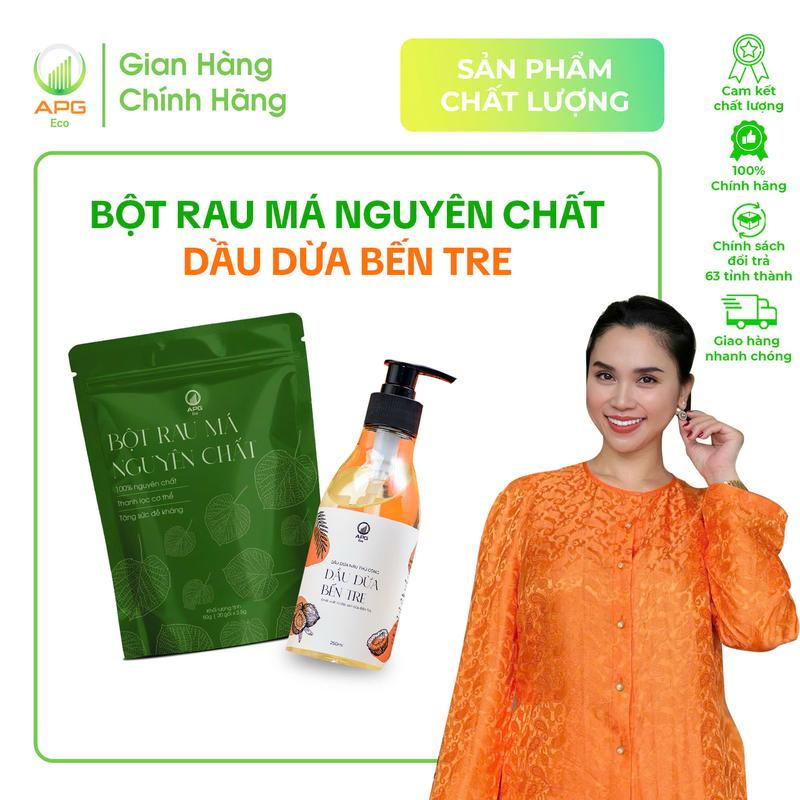 Combo Bột Rau Má Nguyên Chất và Dầu Dừa Nấu Thủ Công APG ECO Chiết Xuất Từ Đặc Sản Bến Tre Chai 250ML