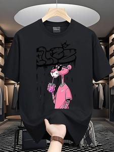 Almacen local, playeras de hombre, camisas para hombre, ropa de hombre, playeras de algodón para hombre, hombre, Pantera Rosa Graffiti 180g algodón negra y blanca, patrón estampado divertido, impresión algodón