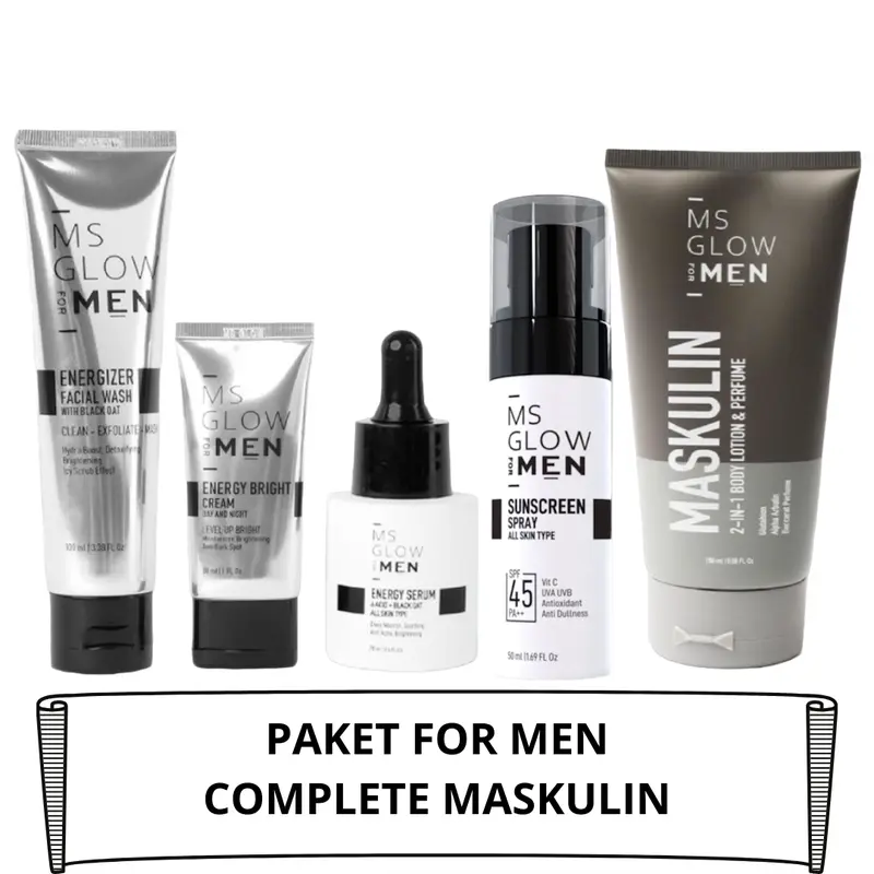 MS Glow For Men Skincare Paket Complete Maskulin Perawatan Pencerah Wajah Pria Facial Wash Cream Serum Sunscreen Body Lotion Mencerahkan Menghilangkan Jerawat Dan Noda Hitam 0