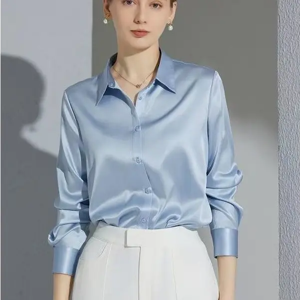 Áo Sơ Mi Lụa Satin, Phong Cách Mới Cho Mùa Xuân Và Mùa Thu 2025, Thanh Lịch Và Cao Cấp, Làm Nổi Bật Vẻ Ngoài Thanh Lịch Của Bạn