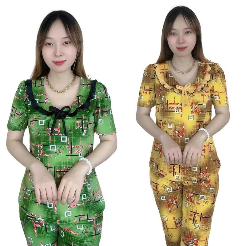   MỚI Đồ bộ nữ LỬNG ống ôm thun aty CỔ TIM BÈO MÀU quần qua gối có 2 túi 38kg đến 70kg 