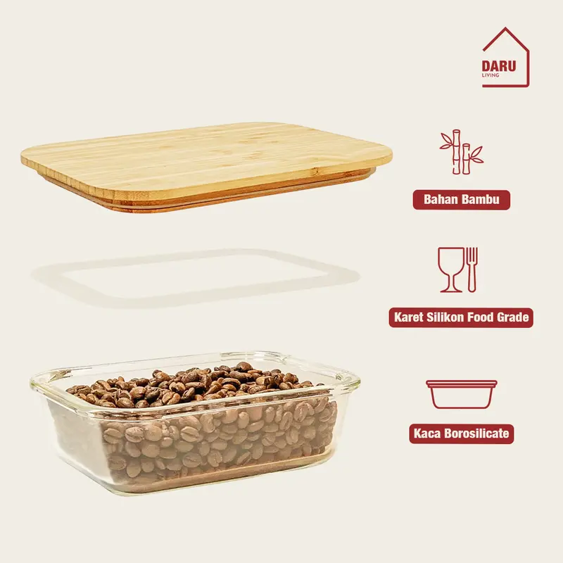 【DARU】TAMA - Food Container Bamboo Lid Cover / Lunchbox tutup kayu / Kotak Makan Kaca 6