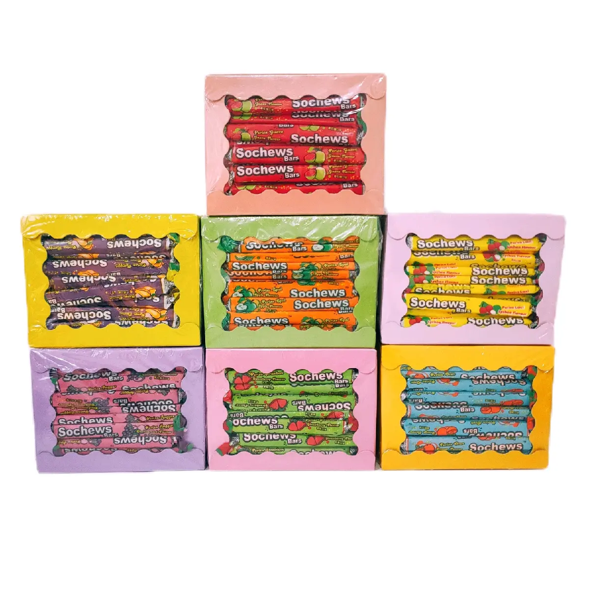 Sochews Long Bar Candy Halal Grape/Orange/Lychee/Apple/Strawberry/Guava/Mango Mix 10/ 20/ 30/ 40pcs/50/100pcs Candy Food Snacks Mangga gummy