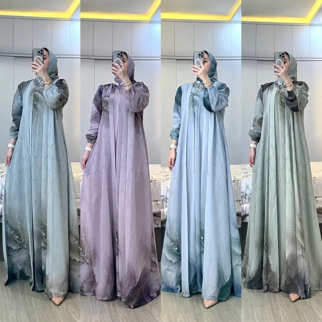 HSN-Gamis Mhena Set Hijab Cruty Gamis Ceruty Babydol Gamis Motif Elegan Gamis Busui Frendly Gamis Wanita Terbaru Dress Muslim