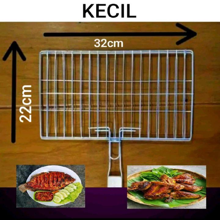 Panggangan Ikan Jumbo Jepit Stainless Jepitan Panggangan Gagang Kayu untuk BBQ dan Grill Serbaguna Kitchenware