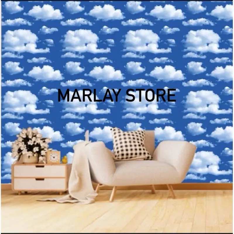 WALLPAPER MURAH | MOTIF AWAN ukuran 7-8 m x 45cm Pvc Vinyl Anti Statis warna kulit Kamar Tidur Blue anti jamur wave biru wallpaper & dekorasi dinding tahan lembap ruang tamu penutup plafon atap wood coklat 3