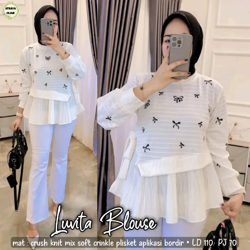 Frila/Delia/luvita/Selly/Atasan Wanita Modern Kekinia Bestseller/Blouse Wanita Mix Bordir Pita Bahan Adem Poll 5