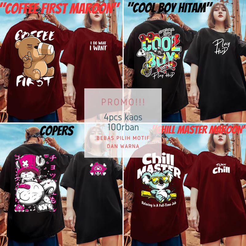 PAKET 4PCS 100RIBU UNISEX BISA CEWE COWO BEBAS PILIH MOTIF DAN WARNA 100% KATUN Combed Distro Nyaman Motif 5