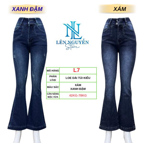L7 Len Nguyen Store Quần Jean Bò Nữ Loe Dài 95-98cm Màu Xám Xanh Size 40kg-80kg Thiết Kế Túi Kiểu Lưng Cao 2 Nút Co Giãn Mền Mịn Bigsize Hotgirl Skinny Ống Ôm Trẻ Trung Tự Tin Dễ Phối Đồ. Denim Pants Women