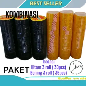 6 roll ( 66 pcs ) isolasi Hitam & bening  Murah /Hoki,Zebra,Abc Harga Grosir / Paket usaha/ Termurah/Paket kombinasi