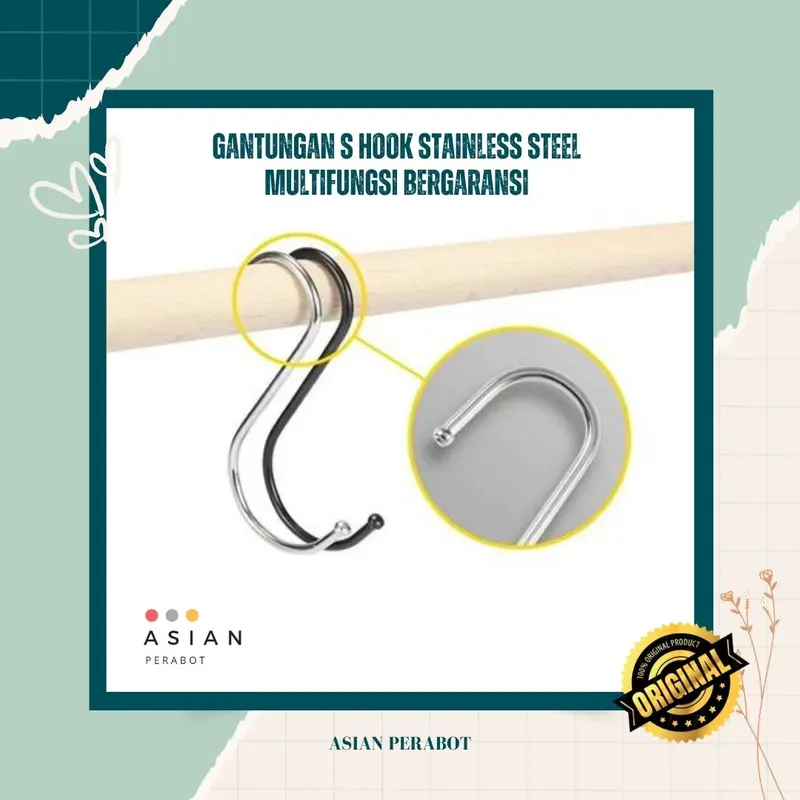 ASIAN PERABOT ORIGINAL Cantolan Besi Pengait Bentuk S Serbaguna / Gantungan S Hook Stainless Steel / Kait Hook Multifungsi Barang Baju Stainless Bentuk S Hanger GANTUNGAN S Serbaguna Stainless Steel - Hook Letter S Bahan stainless steel 3