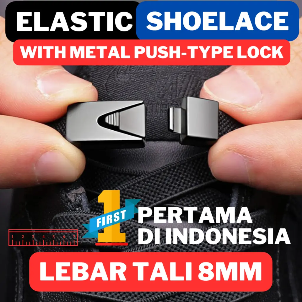 (H) Tali Sepatu Elastis Lebar 8mm METAL PUSH TYPE BUCKLE LOCK Elastic Lazy Shoelace with Metal Push-Type Buckle Lock