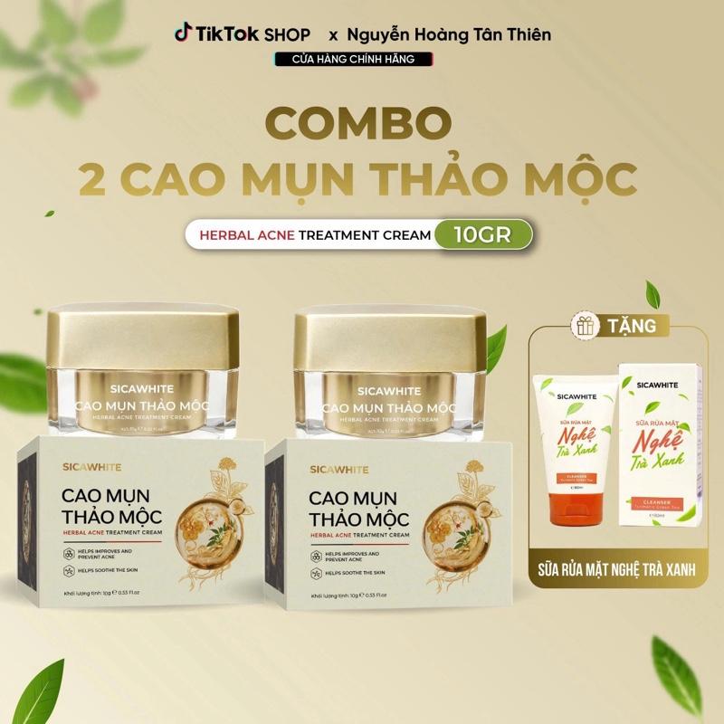 Combo Ưu Đãi Mua 2 Tặng 1 - 2 Cao Mụn Thảo Mộc Hỗ Trợ Cải Thiện Da Mụn 10g -Tặng 1 Sữa Rửa Mặt Nghệ Trà Xanh 80ml - SICA WHITE