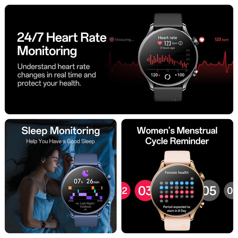 Aolon GTR3 jam smartwatch Tangan Pria Layar 1.43'' Bluetooth5.3 Ultra tipis 8.8 mmTahan Lama Tahan Air Debu Layar Monitor Amoled 100+ Mode Olahraga Large Screen Wireless Call Long Battery Life IP68 Waterproof Mendukung tampilan luar layar AOD strava 5