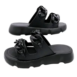 Sandal Slip On Wanita Selop Motif Rantai Karet Jelly Shoes Sendal, Ukuran 36-41