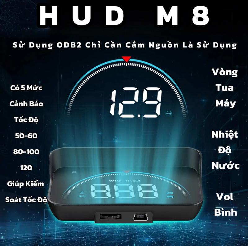 M8 Hud Tốc Độ Kính Lái Chỉ Sử Dụng ODB2 Cảnh Báo 5 Mức Tốc Độ Tối Đa Báo Vòng Tua Máy Vol Bình Nhiệt Độ Nước Và Tốc Độ