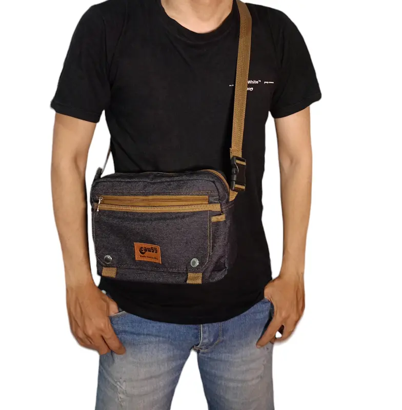 tas selempang slingbag casual cau55 termodis bahan jeans pria wanita 2