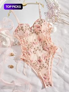 Body sexy transparente con cordones y bordado floral y de mariposas para mujer, mono sin mangas con espalda descubierta y correa ajustable para el verano, ropa de mujer de moda para uso diario