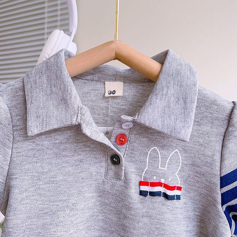 [KIDSFASHIONKOLEKSI] Setelan Polo Rok Abu Motif Rabbit Stripe Anak Perempuan Simple 3