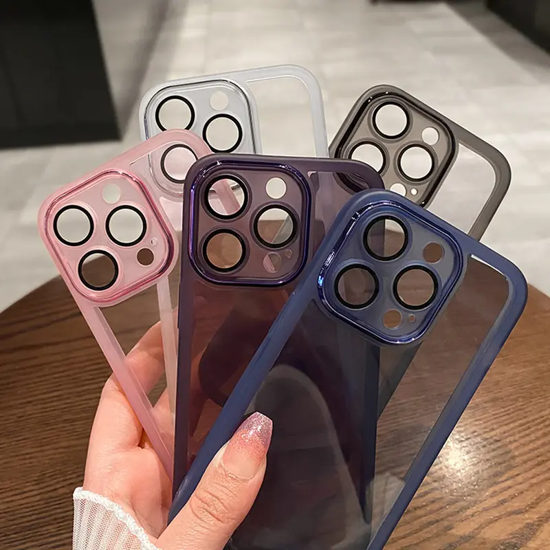 Ốp Lưng iPhone, Thiết Kế Đơn Giản, Màu Xanh Dương Trong Suốt, Ốp Mềm, Có Màng Bảo Vệ Ống Kính Tích Hợp, Thích Hợp Cho iPhone 11, 12, 7Plus, 11Promax, 15Pro, 13Pro, 14, 11Pro, 16Promax Và 16 1