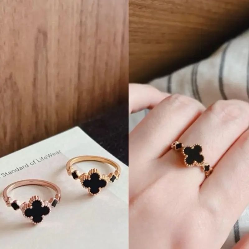 Cincin Wanita Titanium Mahkota Bunga Hitam Aksesoris Rings Model Korea 0