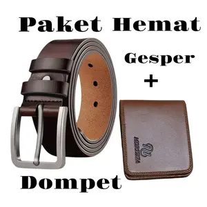 Gesper Sabuk Pria Kulit PU/Sintetis Klasik model jarum Plus dompet Lipat standard tm 01