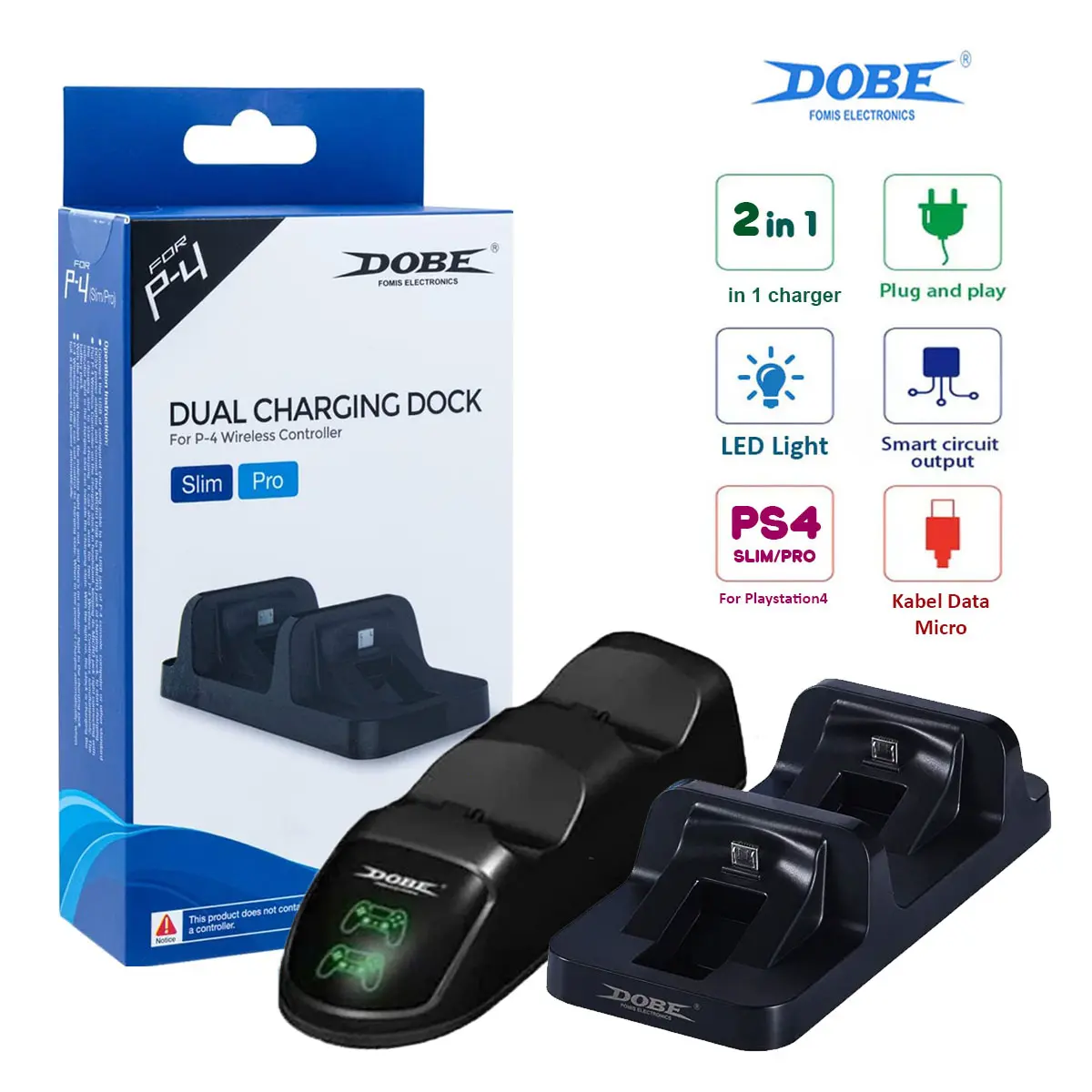 DOBE Dual Fast Charging Dock Ps4 Slim Pro Wireless Controllers Charger Stick Playstation 4 Docking Station USB Carjer PS 4