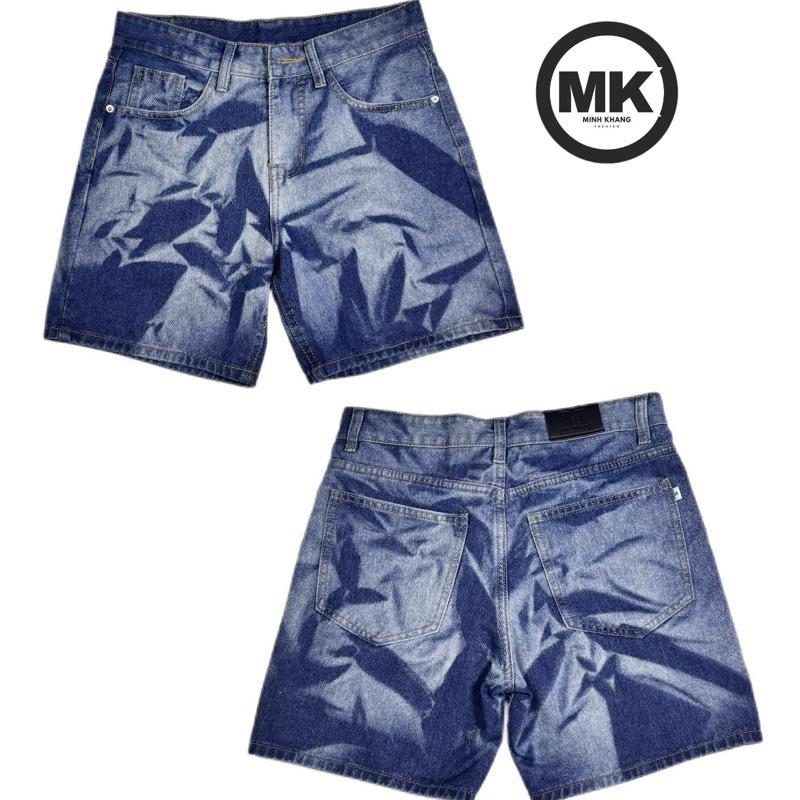  MK Quần Short Jean Họa Tiết Lá Shadow Phong Cách Độc Lạ Form Rộng Streetwear Cá Tính Chất Denim Dày Dặn Nổi Bật Cho Outfit Hè Năng Động 