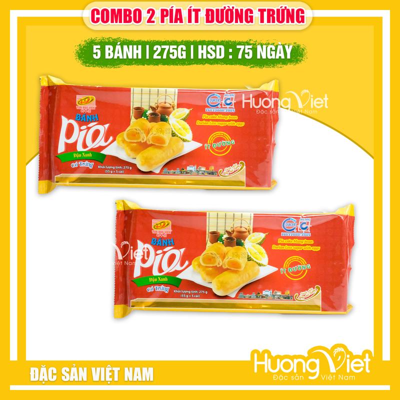 COMBO 2 Bánh pía ít đường có trứng muối Tân Huê Viên 300g bánh pía ít ngọt dành cho ăn kiêng TÚI 5 BÁNH