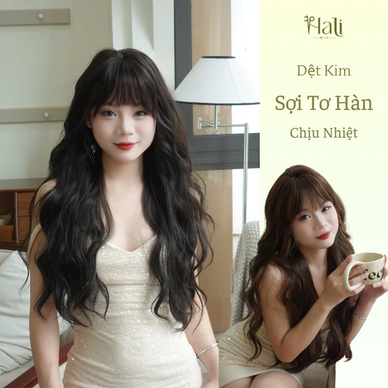  Tóc giả Hali nguyên đầu mái thưa sóng nước 70cm chất liệu tơ hàn cao cấp chịu nhiệt 